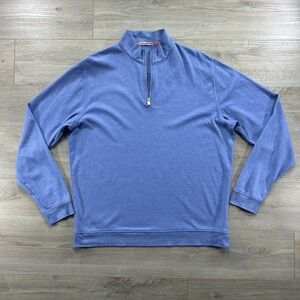 Peter Millar Mens XL Quarter Zip Sweater Crown Comfort Interlock Light Blue